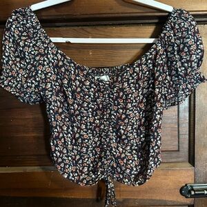 Hollister Navy Floral Puff Sleeve Blouse